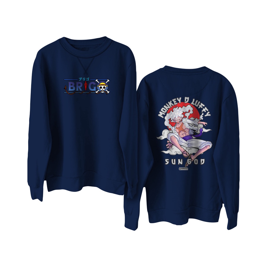 BRIGO Basic Sweatshirt  LUFFY GEAR 5 FIFTH II Sweater Crewneck Polos BRIGO X ANIME Sablon DTF Fleece Cotton M-XXL (Pria &amp; Wanita) Free stiker&amp;Gantungan Kunci