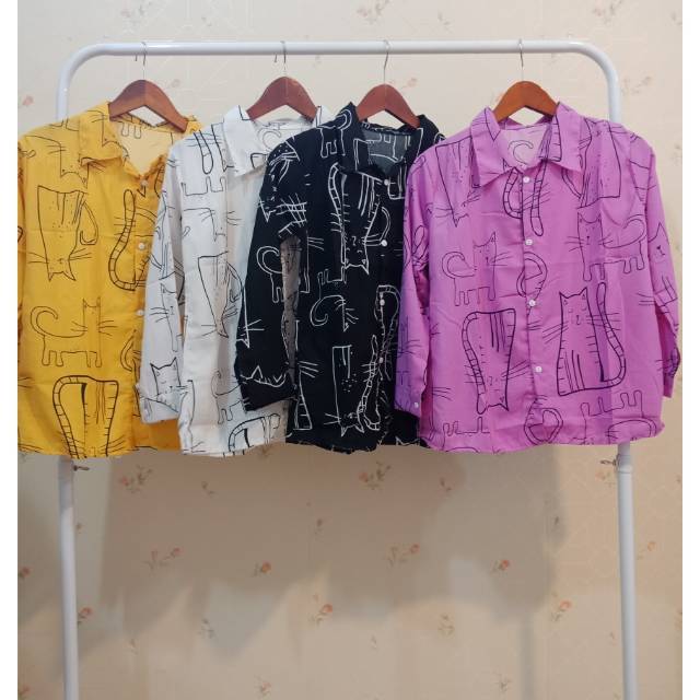 Kemeja Wanita Motif Kucing Shopee Indonesia