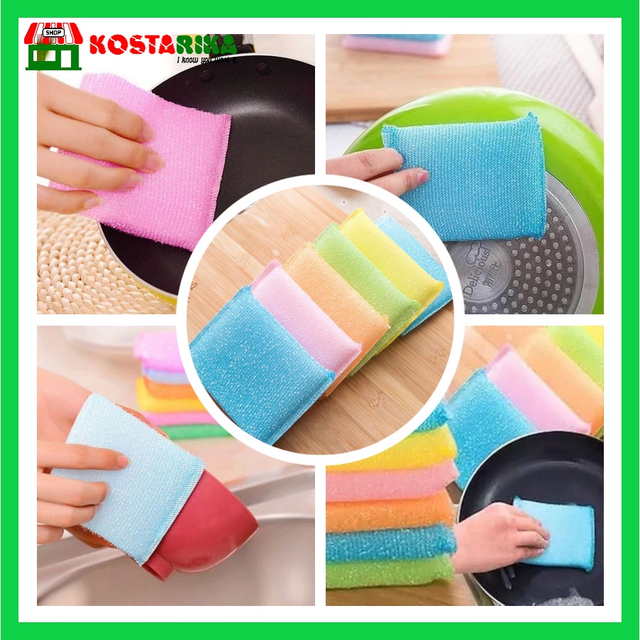 KOSTARIKA Spon Busa Cuci Piring Panci GOOD WIFE Serbaguna Set 5 Pcs Warna Campur Spons Cuci Piring Sponge Busa Dapur