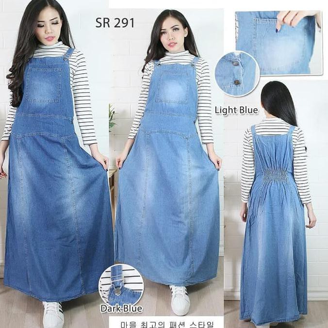 Overall Premium Jeans Pingggang Karet Baju Kodok Rok Panjang Allsize