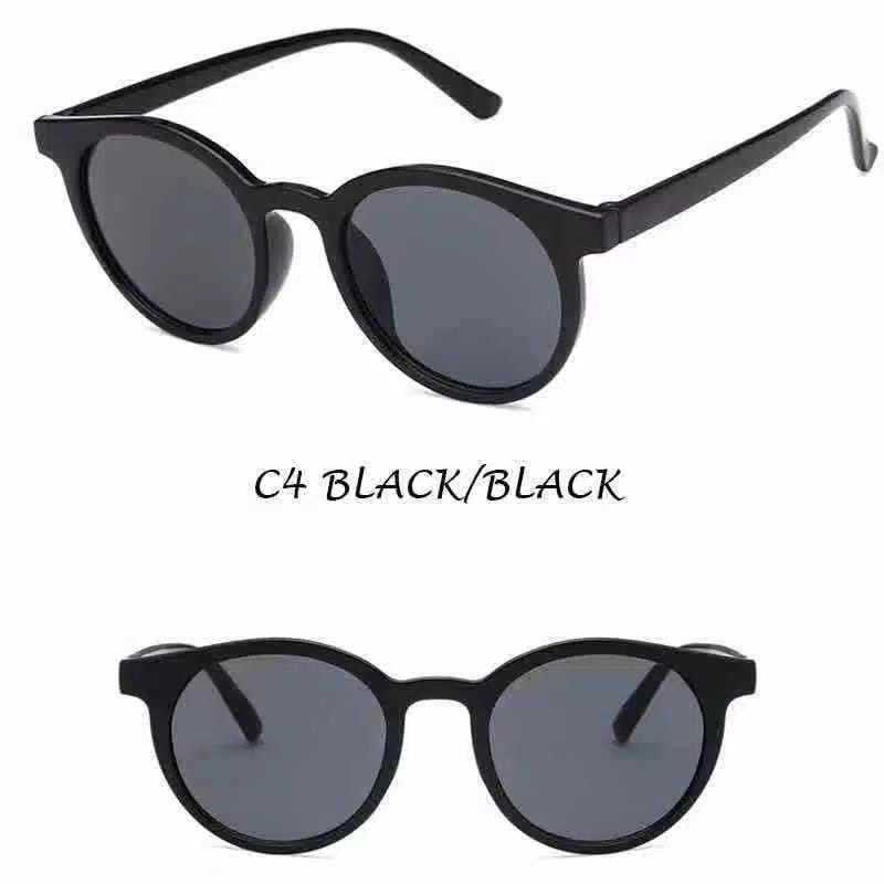 (27AN.ID) kacamata Hitam korean fashion unisex  KM36 retro bingkai putaran kacamata pria dan wanita-BLACK/BLACK