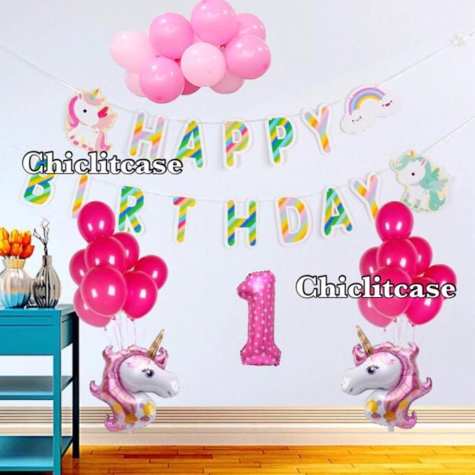 Set Paket Ulang Tahun Simpel Unicorn Dekorasi Pesta Birthday Pony Poni