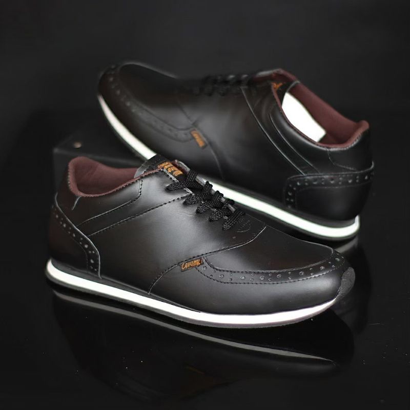 EZRA BLACK -Sepatu Casual Kasual Sneakers Pria Kulit Asli/Cowok/Men Lokal Ori Original Footwear