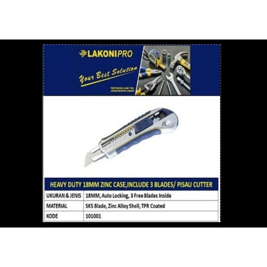 

Pisau Cutter LAKONI PRO / Heavy Duty 18mm Zinc Case Include 3
