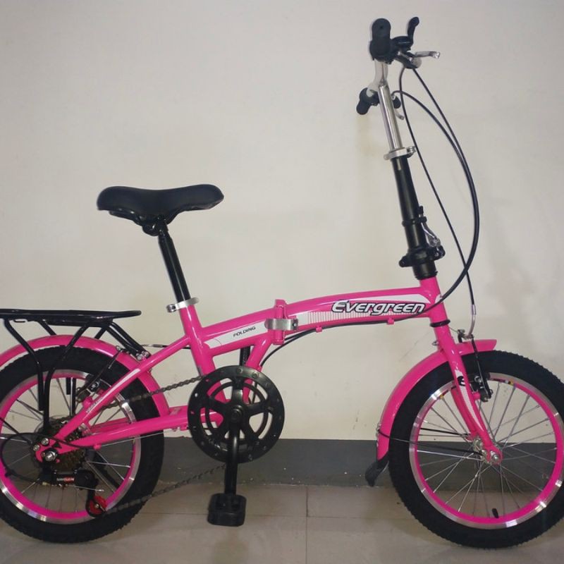 SEPEDA LIPAT 16 INCH 6 SPEED 7 SPEED EVERGREEN - PINK PROMO MURAH KIRIM INSTANT