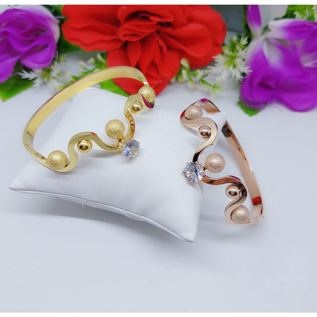 Set titanium gelang dan cincin wanita bjiji bola perhiasan fashion