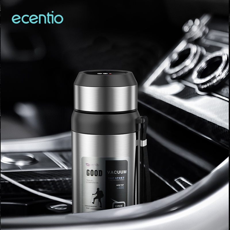 ecentio Thermos 1 liter silver kapasitas besar 1000ml Termos air panas Led Display Botol Minum stainless steel 304 outdoor