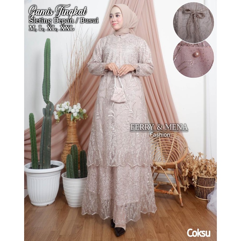 Kebaya Modern Gamis Tulle Tingkat Lavender Dan Warna Lain