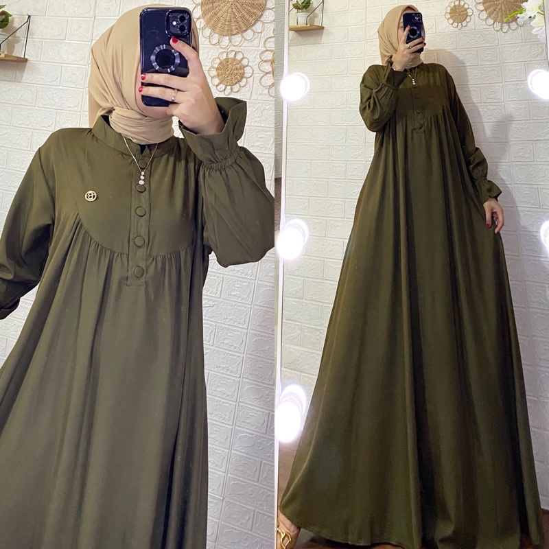 Gamis polos MUMA dress, bahan shakila premium LD 120 PB 140 fit to XXL jumbo