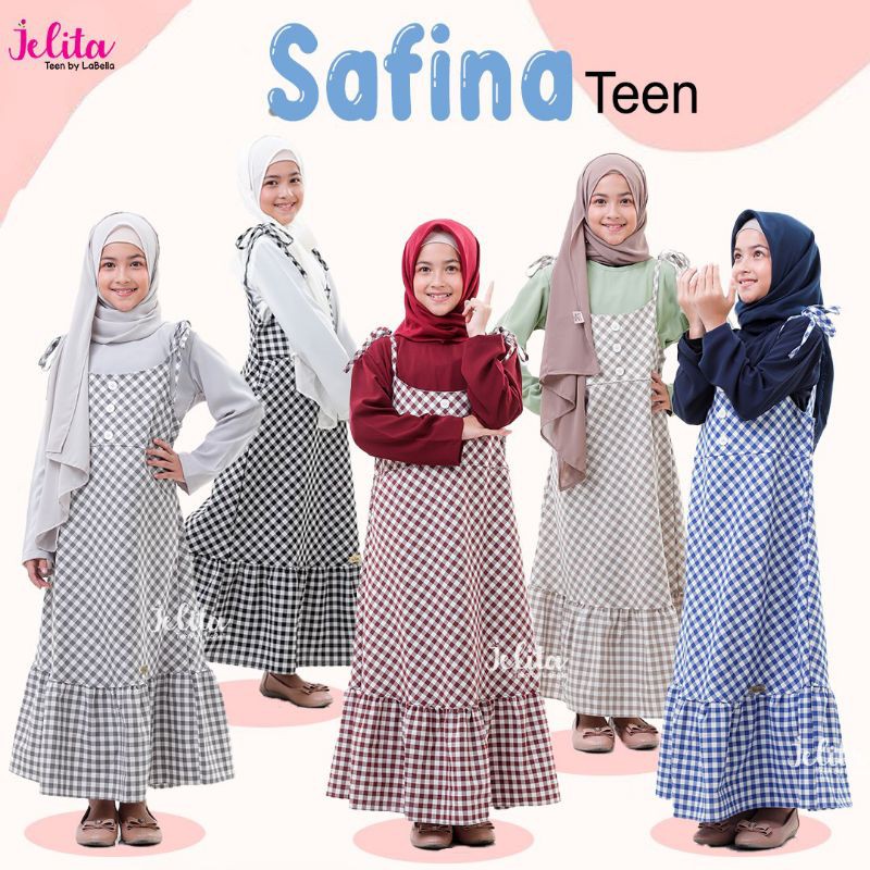 JELITA TEEN Gamis Anak Perempuan Usia Remaja Overall Anak Motif Kotak-Kotak Baju Muslim Anak ABG
