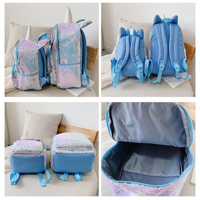 Tas Ransel Sequin Unicorn Besar TRU025 dan kecil TRU026 backpack reversible anak perempuan TK SD