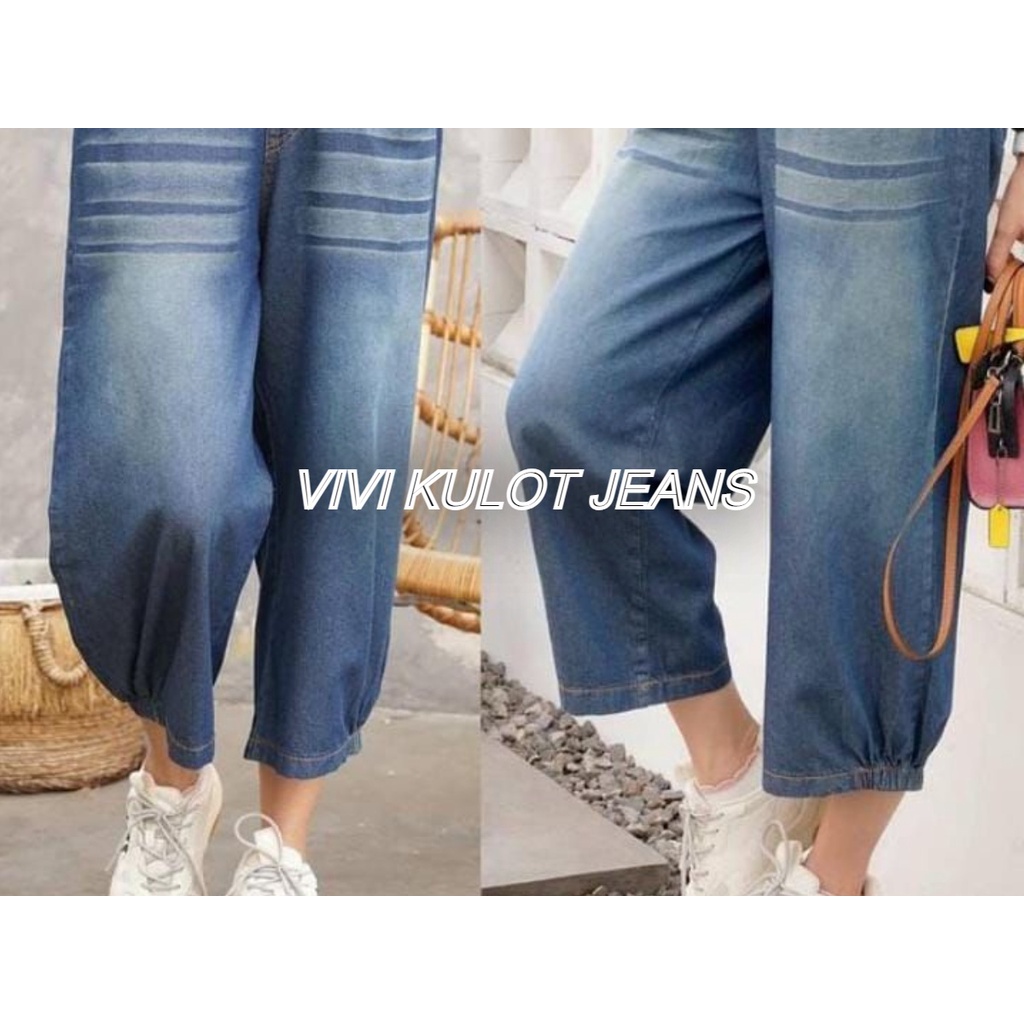 Vivi Jeans Kulot / Celana Big Size / Celana Jeans Jumbo / Celana Jeans Wanita Korea