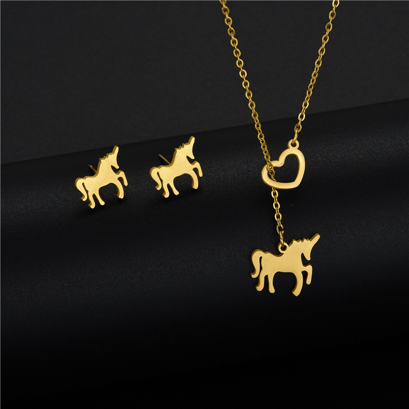 Baja Titanium 18k emas unicorn kalung telinga stud-piece stainless steel berbentuk hati perhiasan se