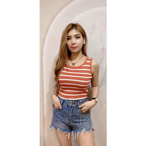 Crop Top - Atasan Rajut Salur - Tanktop Polet - Inner Wanita