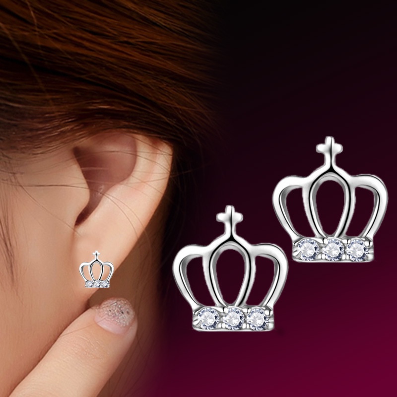 Anting Perak 925 Wanita Temperamen Mahkota Fashion Perhiasan/Subang Telinga anting perempuan