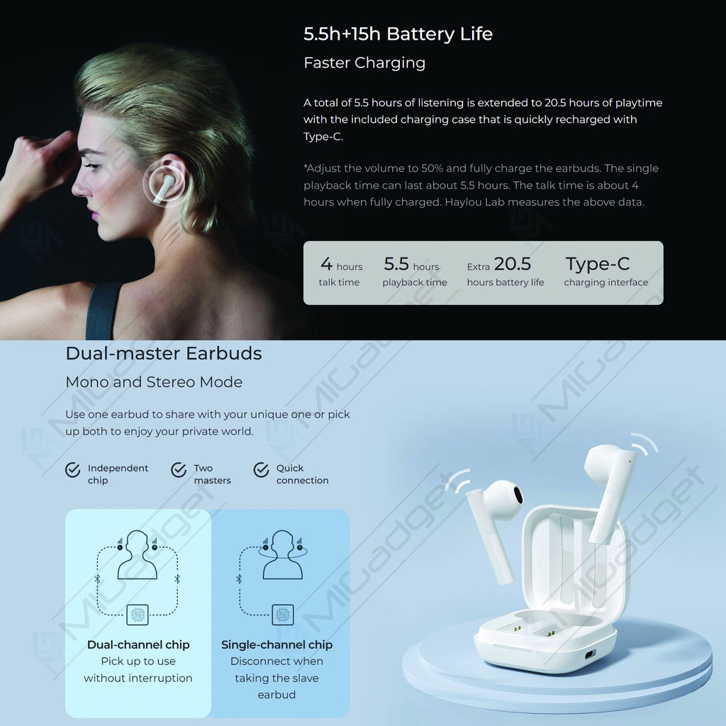 Haylou GT6 GT 6 TWS Bluetooth Headset Earbuds