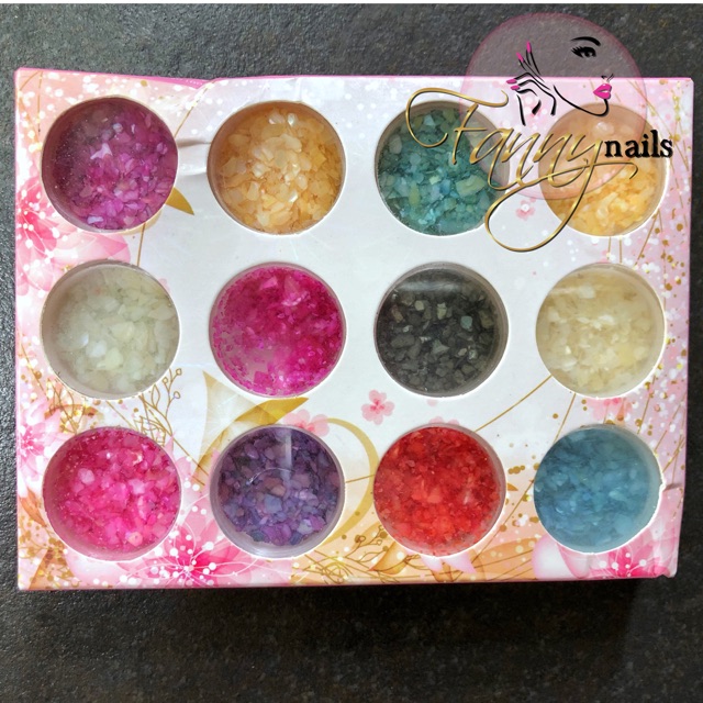 Shell crushed nailart pecahan 12 warna kulit kerang japan nails hiasan nail art