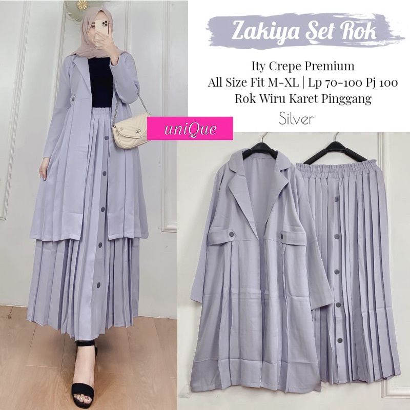 one Set + Rok Tunik Wanita  (Zakiya Set rok) Muslim Jumbo Bahan Itty Crepe Terbaru