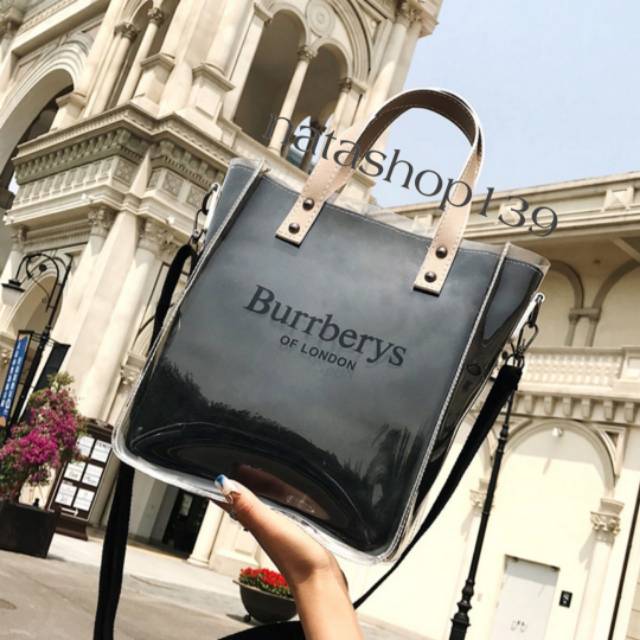 Burrberys of London Tas Fashion Wanita Tas Selempang Handbag PVC Transparan Resleting