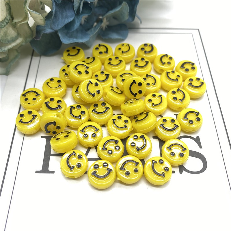 40 Pcs Manik-Manik Motif Smiley Face Warna-Warni Bahan Akrilik Ukuran 10mm Untuk Membuat Perhiasan Handmade DIY