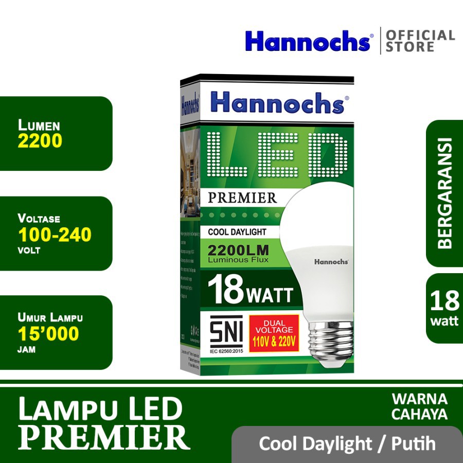 HANNOCHS PREMIER 18 WATT - Bola Lampu LED E27 18 Watt - Garansi 1 Tahun