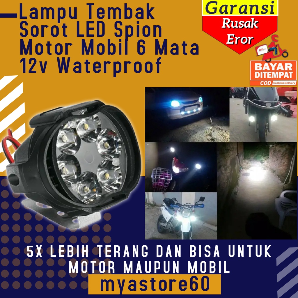 Lampu Tembak LED Spion Motor Mobil 6 Mata 12v Lampu Sorot Led PLX 6 Mata Oval Waterproof