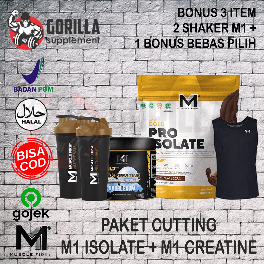 Paket Diet Cutting Muscle First Pro Isolate 2lbs 5lbs lb + Pro Creatine 300 Gram m1 Whey Protein