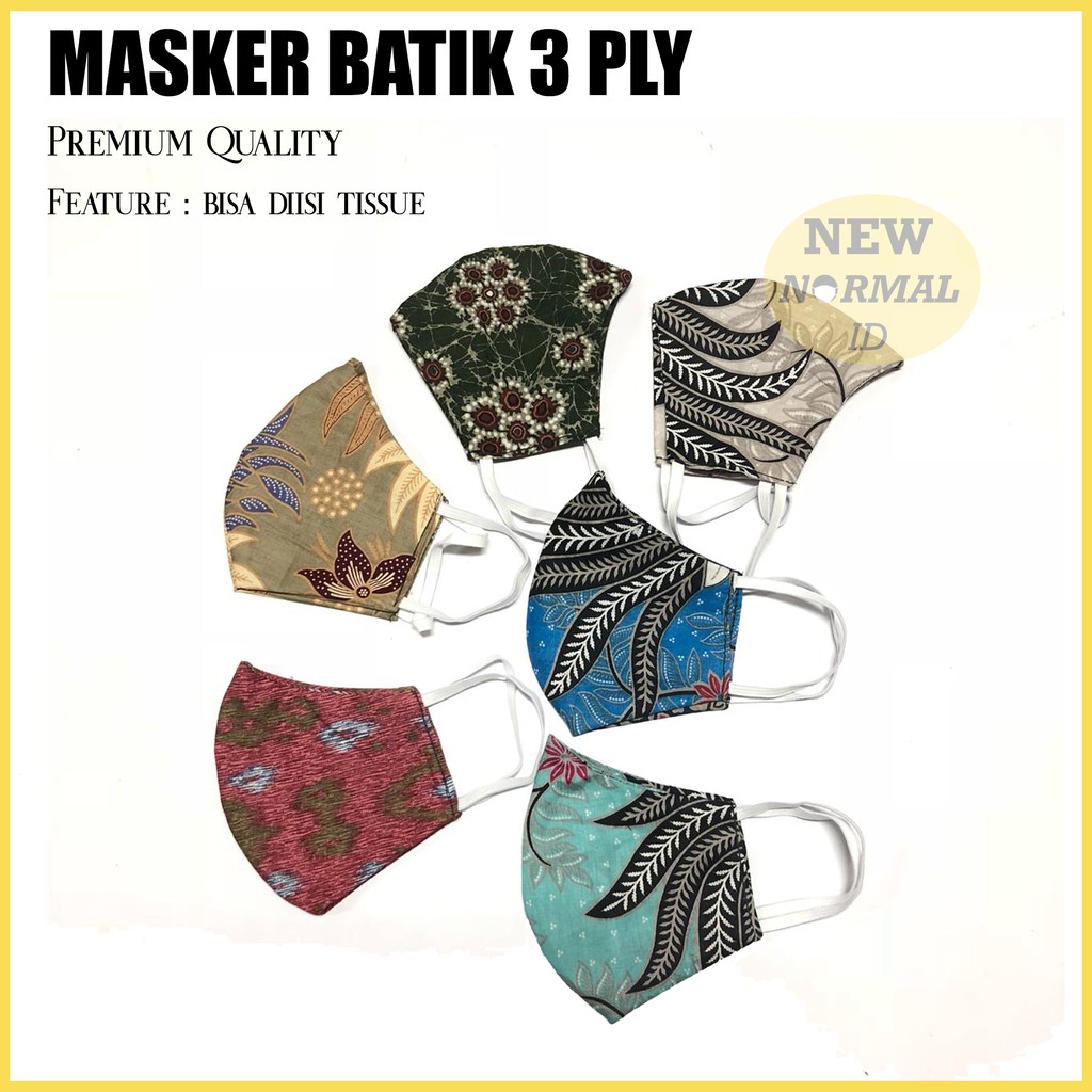 Masker Kain Batik 3 PLY Premium Headloop / Hijab dan Earloop