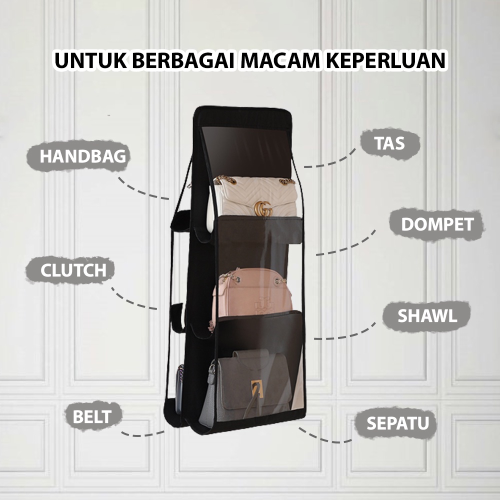 HUGO Rak Tas Gantung Bag Organizer Kotak Tempat Penyimpanan Anti Debu Gantungan tas