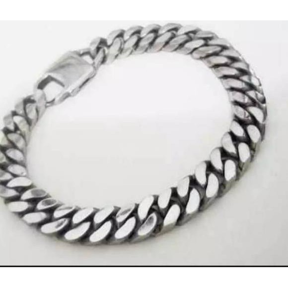 Gelang pria keren Rantai kotak Baja Putih Anti Karat Anti Luntur