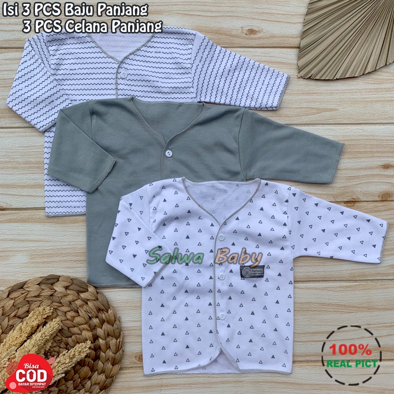 Bahan Katun TC - 6 PCS Baju Bayi Lengan Panjang Celana Panjang Bayi Baru Lahir Setela Baju Bayi Serian Abu Kualitas Premium