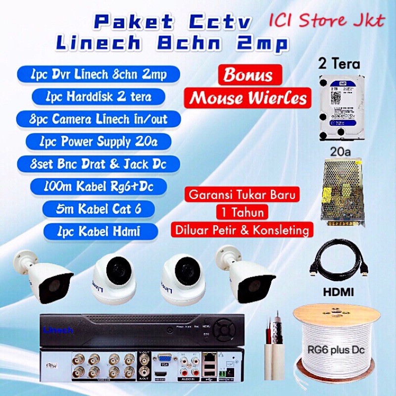 Paket Cctv 8 kamera linech 2mp