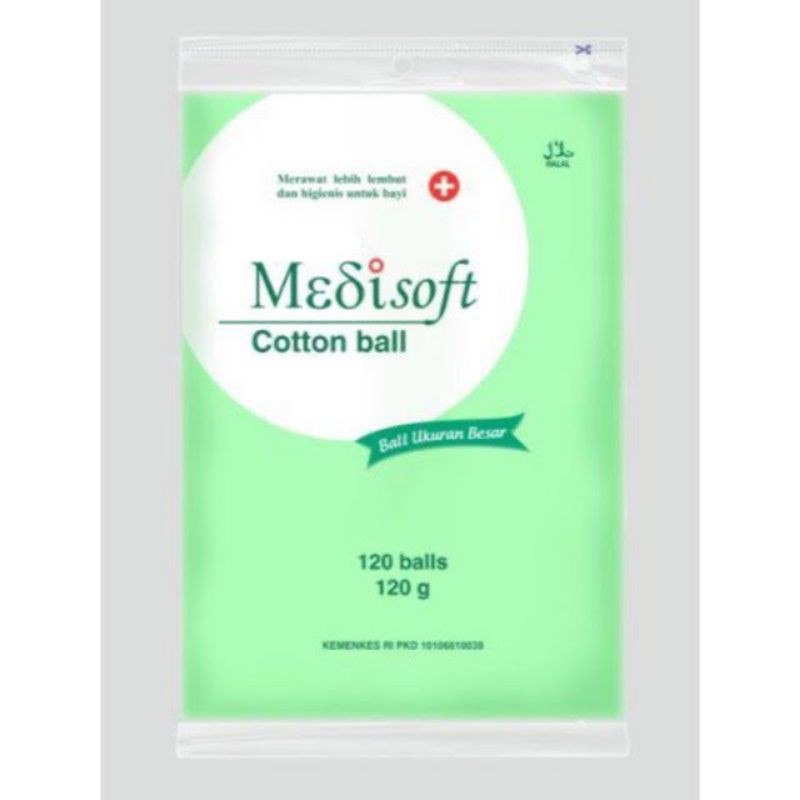 Medisoft Cotton Ball Hijau / Kapas Bulat Bola BESAR 120 balls 120Gr