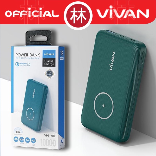 Vivan VPB-W12 Powerbank 10000 mAh  Wireless 3 Output Fast Charging 20W