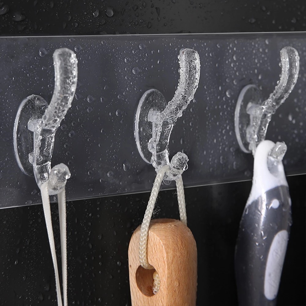 1/3/5/6 Nail-free Self Adhesive Transparent Row Hook/Space Saving Strong  Seamless Storage Hooks / Heavy Duty Door Wall Mounted Simple Storage Holder/Bathroom Kitchen Coats Bag Hats Towels Key Storage  Rack  / Home Office Multifunction Wall Racks