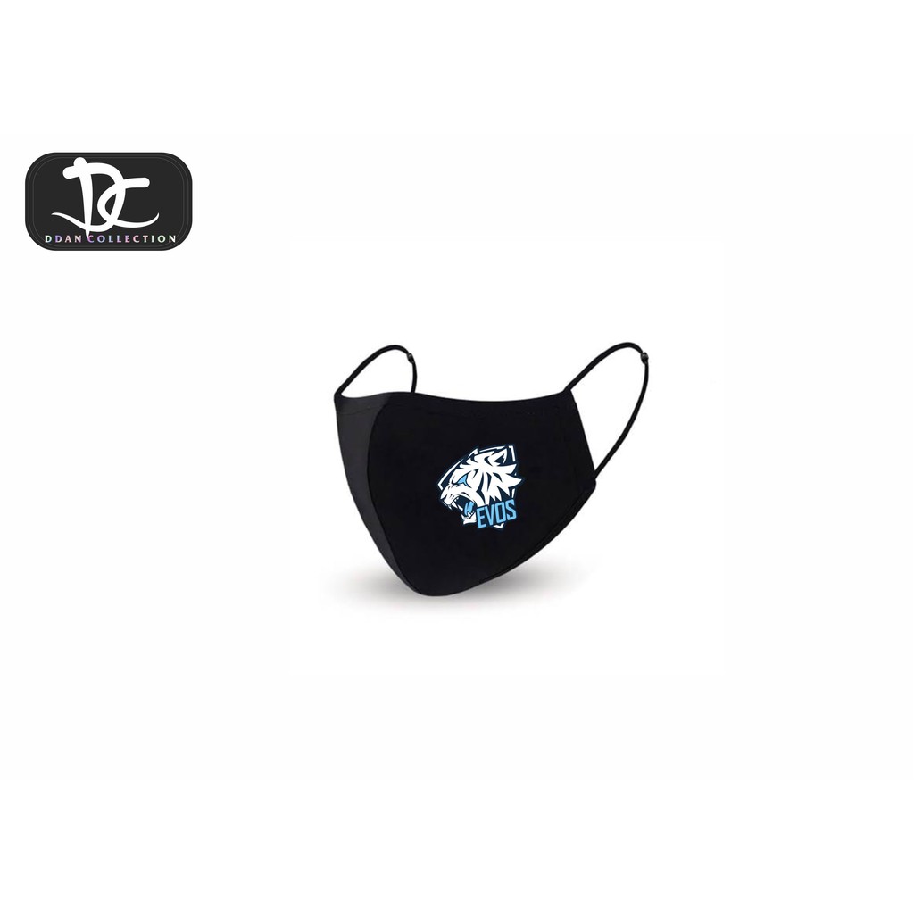 Masker squad EVOS ESPORT / Masker hitam 3PLY kain / 3 lapis headloop earloop / desain suka-suka