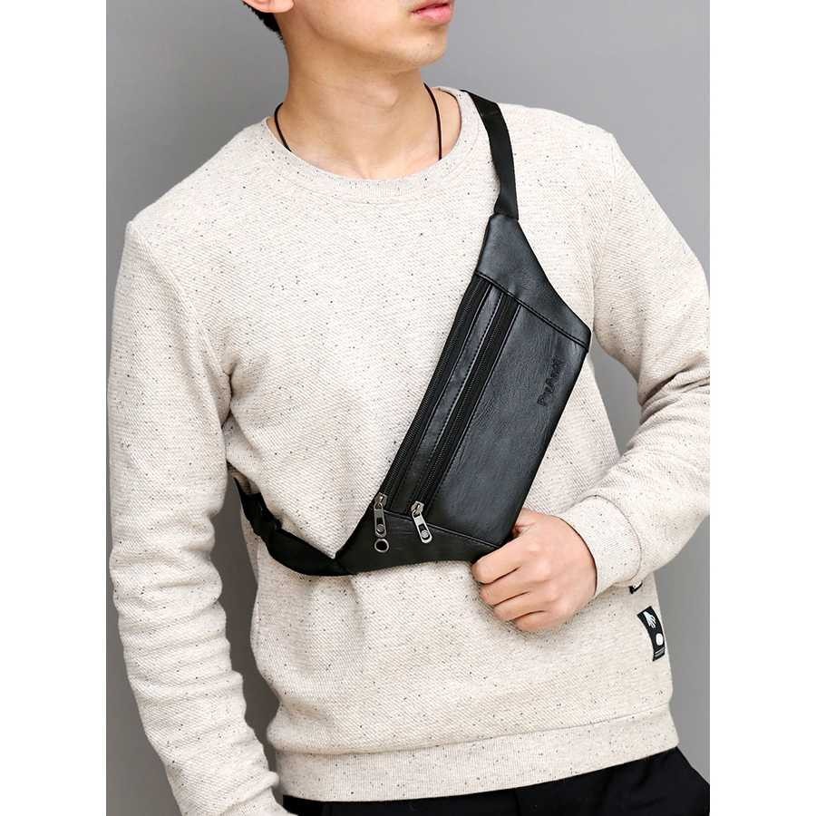 Tas Pinggang Kulit Pria TR11 Keren Waistbag Import PU Leather Cowok Murah Terbaru Waist Bag