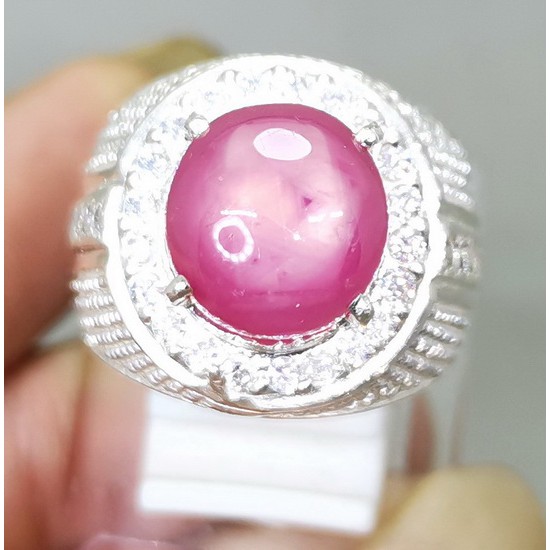 BATU AKIK ASLI RUBY PINK MERAH MUDA RING PERAK