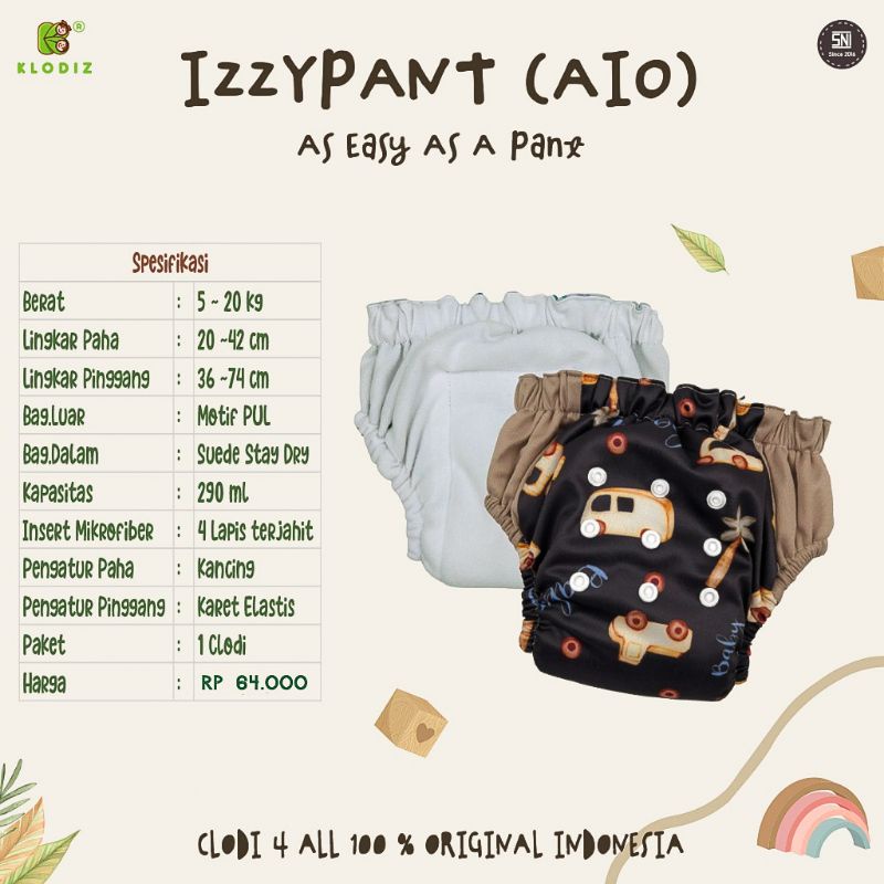 Clodi Celana Izzypant / Popok Kain Clodi Klodiz Izzypants 5 -20 kg [ Bunda Altaf ]