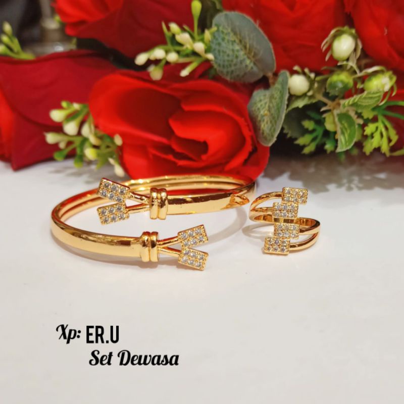 Gelang Bangle Dewasa FREE cincin varian motif,perhiasan emas Korea tidak karat *COD*