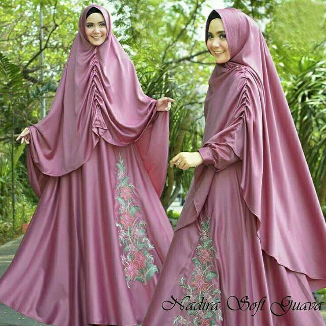GL Nadira Syari Satin velvet bahan satin velvet, gamis busui dengan khimar / bordir bunga asli
