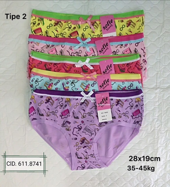 celana dalam anak perempuan 5-8th isi 6pcs katun halus