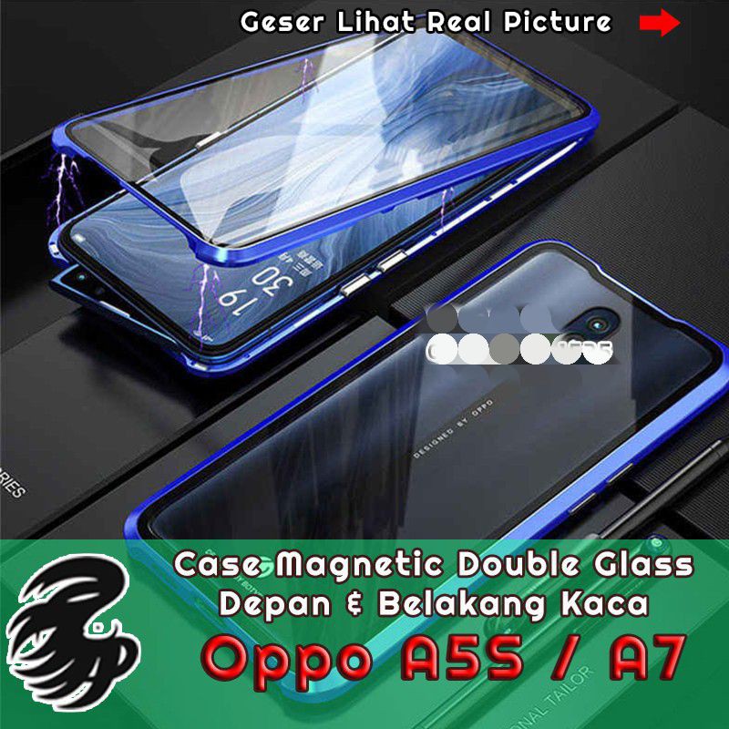 Case magnetic Full Kaca Depan Belakang Oppo A5S  A7 Casing Magnetic Case Magnetik