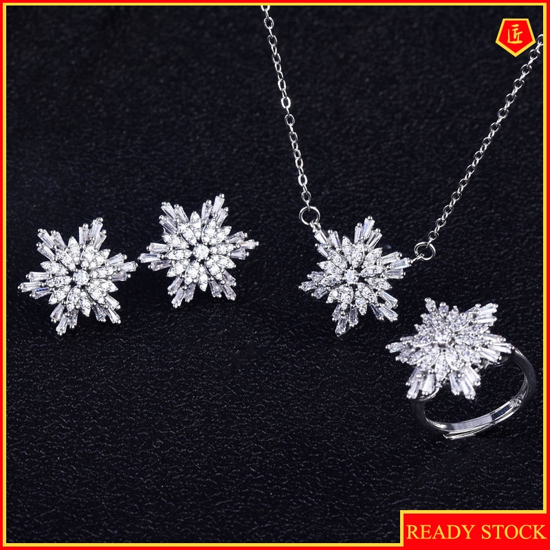 [Ready Stock]2021 New Trendy 925 Silver Stud Earrings Pendant Ring Set