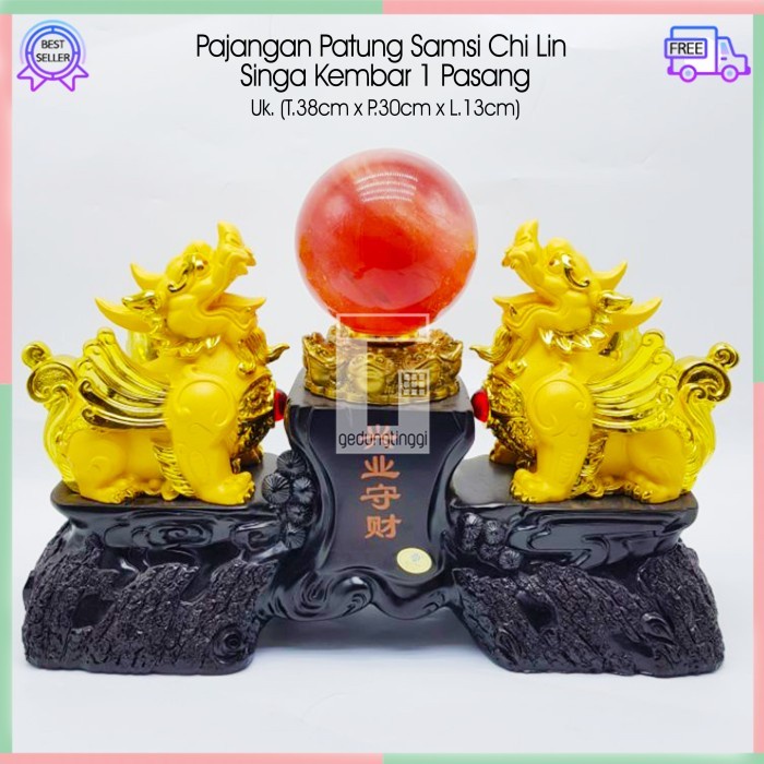 Pajangan Patung Hiasan Hadiah Dekorasi Kado Imlek Singa Lion Langit Sky Kembar Samsi Batu Chi Qi Lin Cillin Chilin Cilin Kilin Qillin Hoki Lucky Luck Fengshui Penjaga Rumah Pembawa Rejeki 1 Pasang Sepasang Set Ukuran Size Small Kecil Medium Sedang Besar