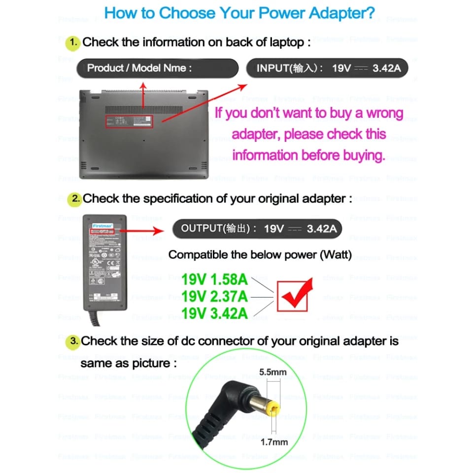 AC Adapter for Acer-Aspire E15 ES1 E1 E5; E1-571 E5-575G E1-510P E1-521 E3-111 E5-511P E5-521 E5-522 E5-551 E5-571 E5-573G ES1-111M ES1-411 ES1-511 ES1-521 ES1-531 E1-572-6870