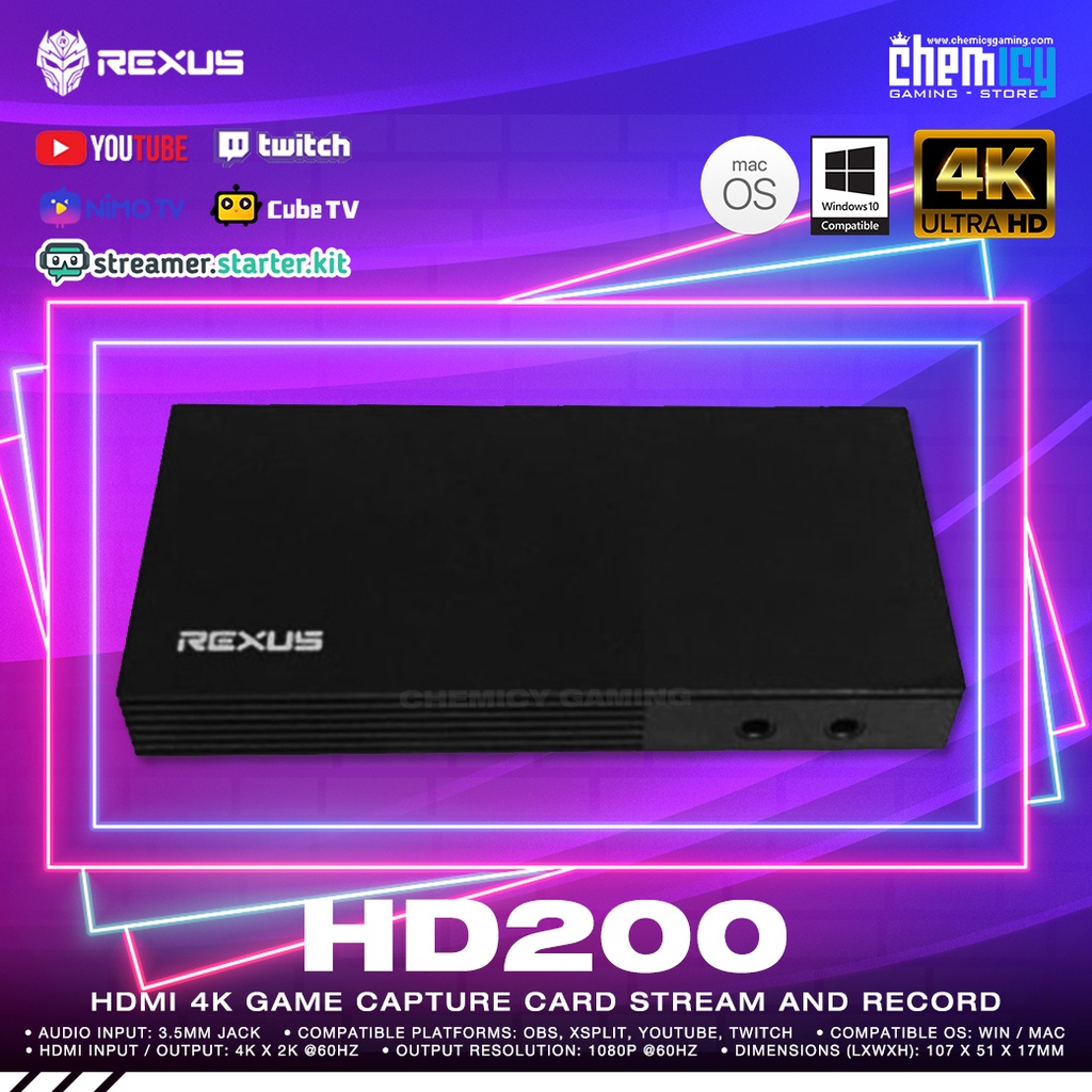 Rexus HD200 HDMI 4K Game Capture Card Stream and Record