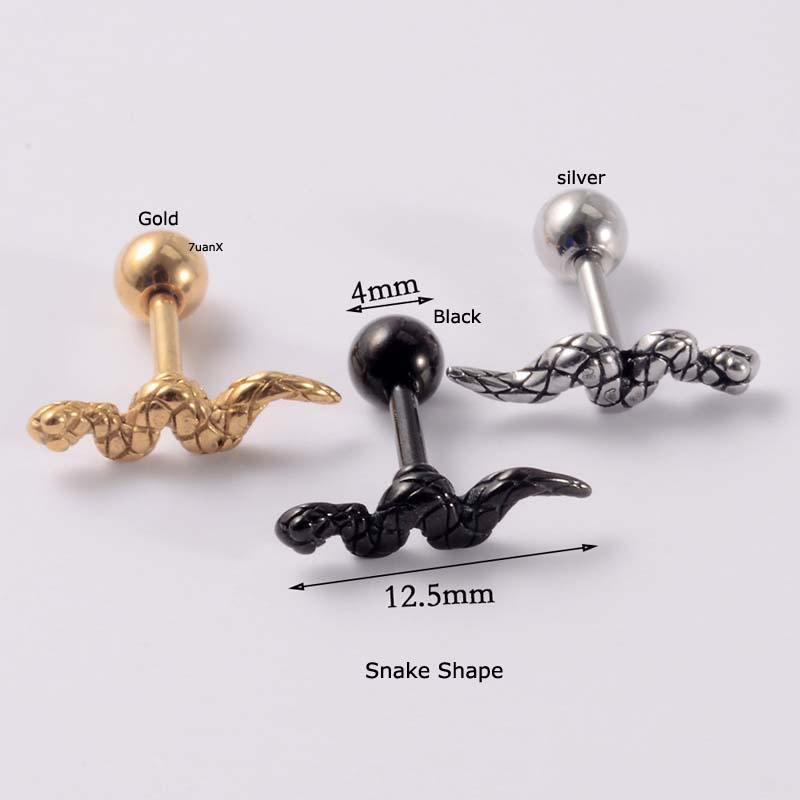 1 Piece Snake Stainless Steel Upper Lobe Helix Piercing Cartilage Earrings 16Gauge