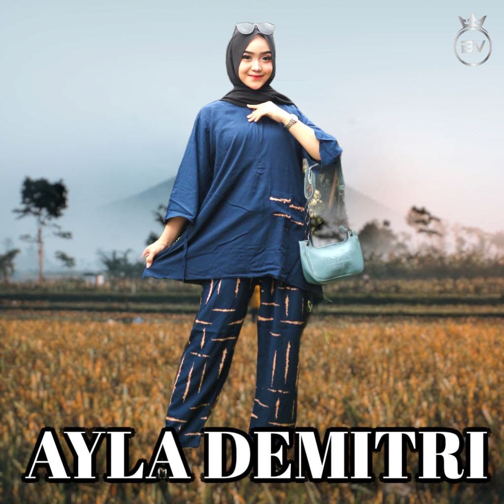 Alya Demitri One Set Wanita Rayon Premium Setelan Wanita Batik Tie Dye Lengan 7/8 Set Celana Kekinian LD 114 cm