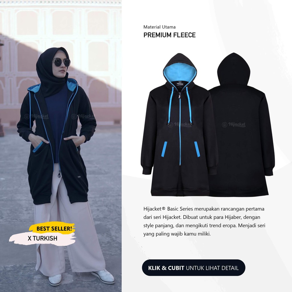 JAKET SWEATER WANITA MUSLIMAH - Hijacket Basic Black Switer Hoodie Panjang Hijaber Hijabers Syari